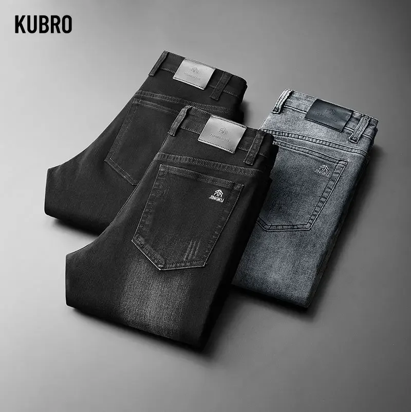 

KUBRO High Stretch Business Casual Jeans Men's Comfortable Straight Leg Pants Spring Fashion Classic Trousers Pantalones Hombre