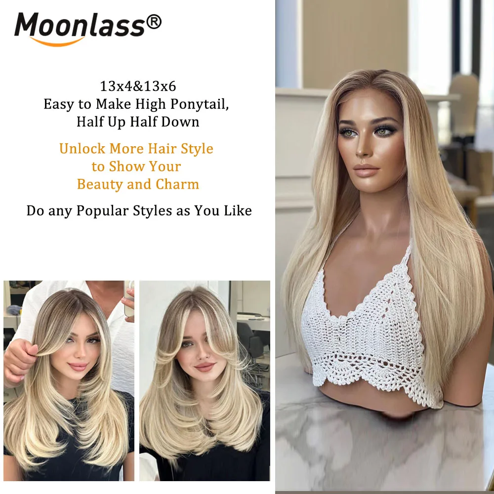 Vanilla Blonde Balayage 13x6 Transparent Lace Front Wig 100% Human Hair Wig Level Straight Hair 210% Density Realistic Remy wigs