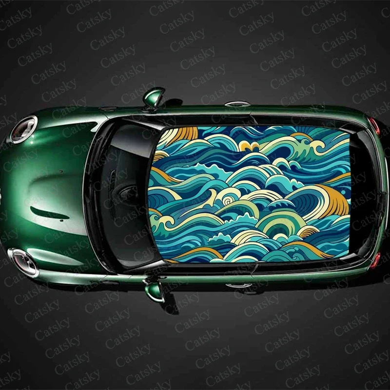 

Japanese Pattern Wave Car Roof Sticker Wrap Racing SUV Accessories Packaging Painted PVC Custom Car Graphic Decal