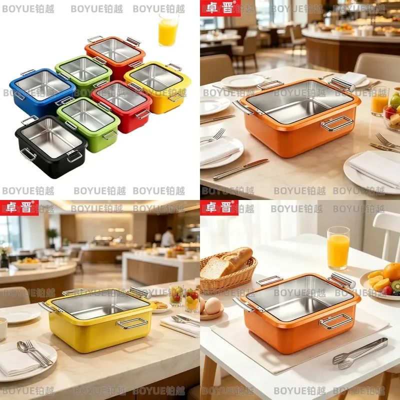 Stainless Steel Commercial Buffet Warmer with Hydraulic Glass Lid Ceramic Insulation Food Heating Display Case for Breakfast