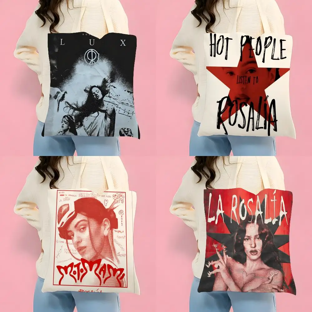 Nuevo bolso de mano de lona con estampado de doble cara, ecológico y reutilizable, de la cantante flamenca R-Rosalia Music Lux, con 5 bolsas de almacenamiento