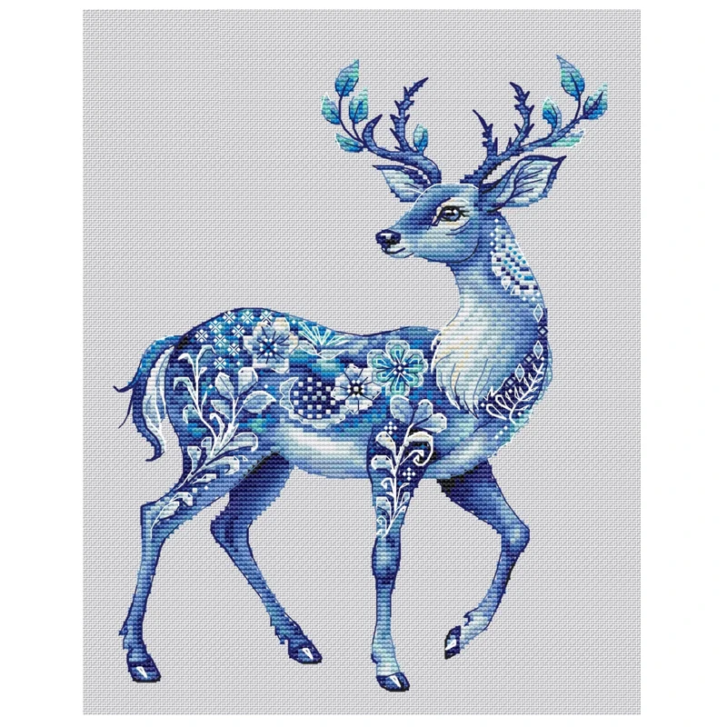 

Простой набор для вышивания крестиком DMC A1535: Сине-белый фарфоровый олень, 28CT, с напечатанным рисунком, для домашнего творчества, набор для вышивания крестиком