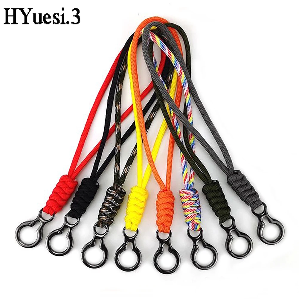 Clássico paracord cordão chaveiro multifuncional anti-bloqueio trança corda de pulso com anéis de mola para id crachá telefone carteira chave