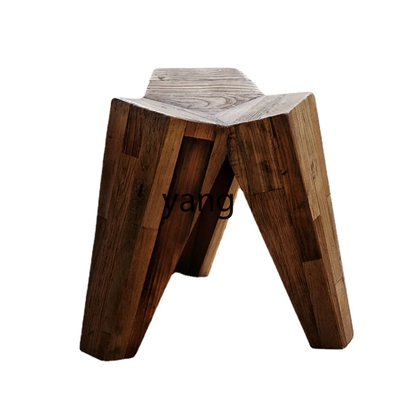 Yjq Old Elm Low Stool Home Living Room Sofa Side Table Corner Table Silent Wind Log Shoe Change Stool