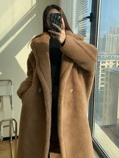 Mulheres inverno pele do falso quente casaco longo manga longa feminino grosso urso de pelúcia casaco casual solto oversize outwears