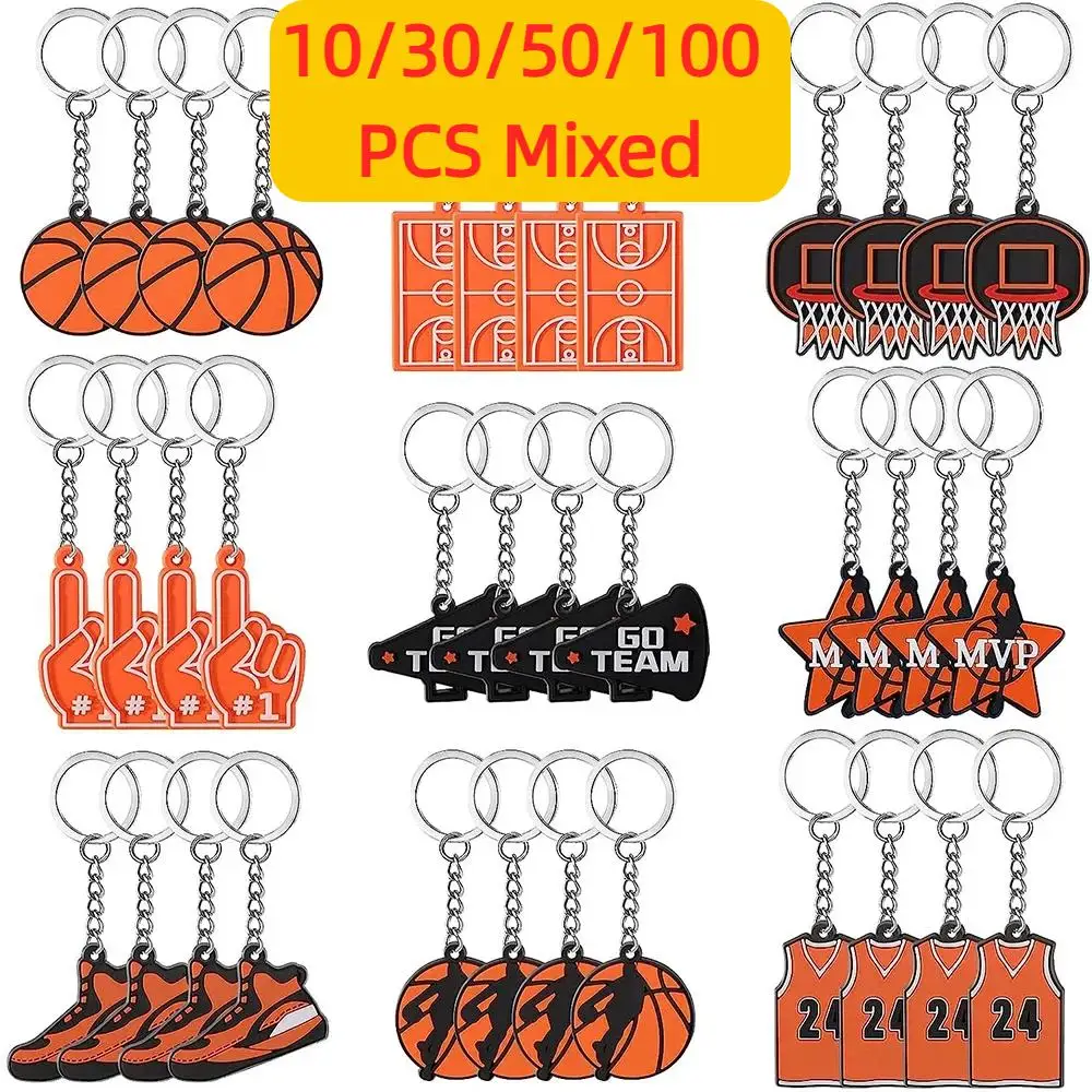 10-100pcs Basketball Party Favors Keychains Basketball Silicone Keychain key ring Party Bag Gift Fillers Basketball Party Decor