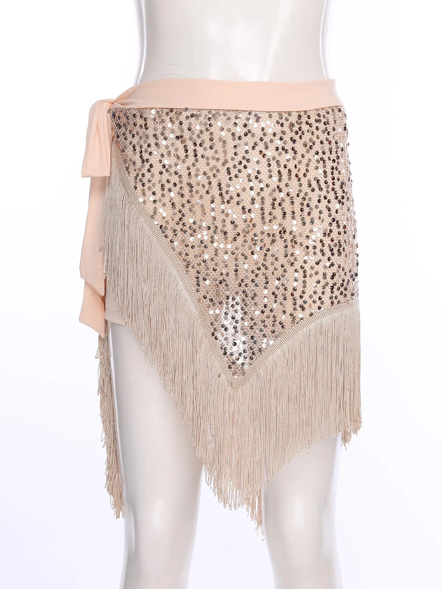 Bauchtanz-Hüfttuch und Sicherheitsshorts für Damen, Pailletten-Quastenbesatz, seitliche Schnürung, unregelmäßiger Hüftrock, Shorts, lateinamerikanische Tanzkostüme