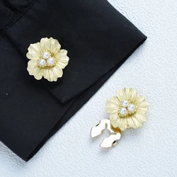 ICEYY 2PCS Cute Women Flower Button Covers Set Faux Pearl Rhinestone Cufflinks Button Pins Clothing Accessories