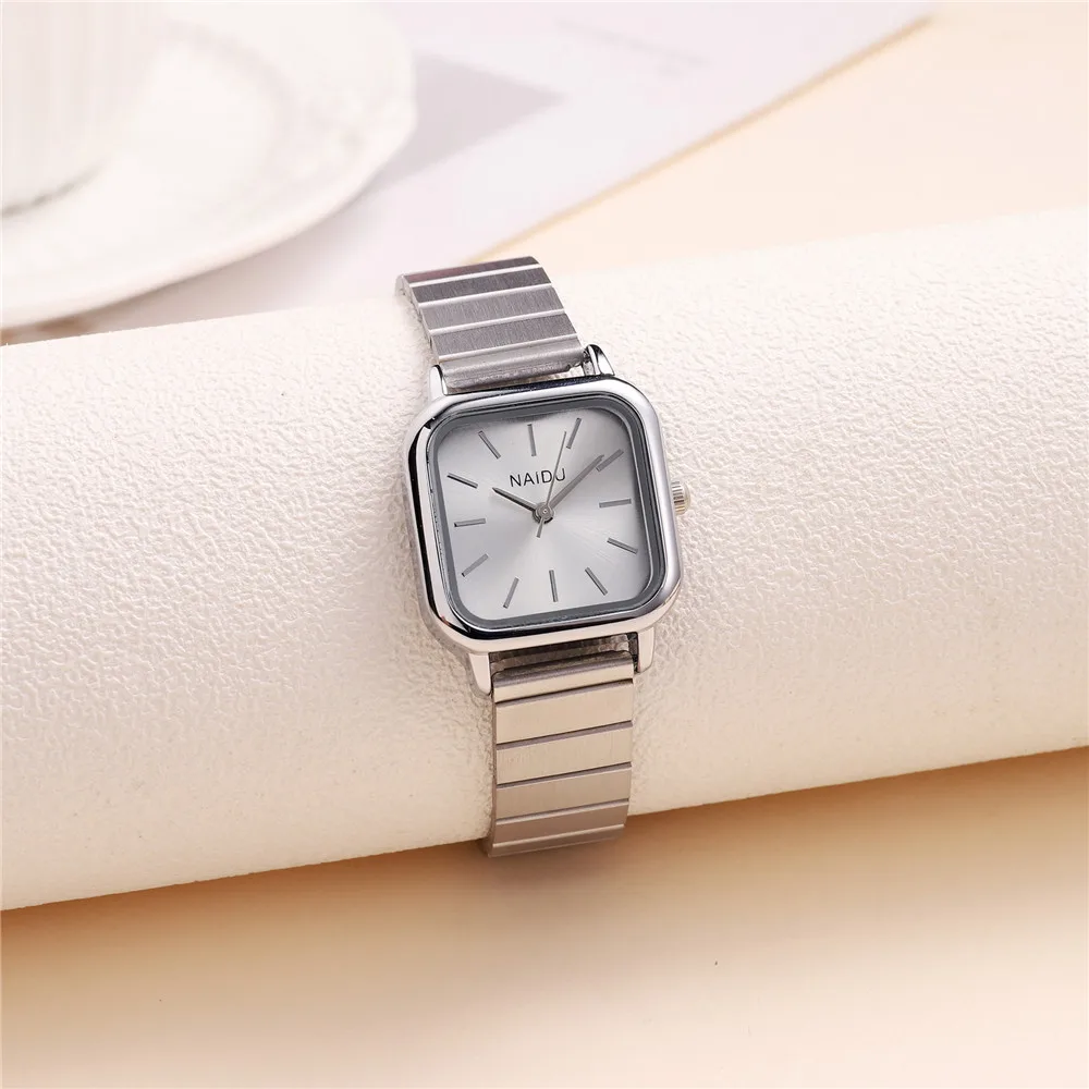 fashion square dial silver steel band women quartz watch