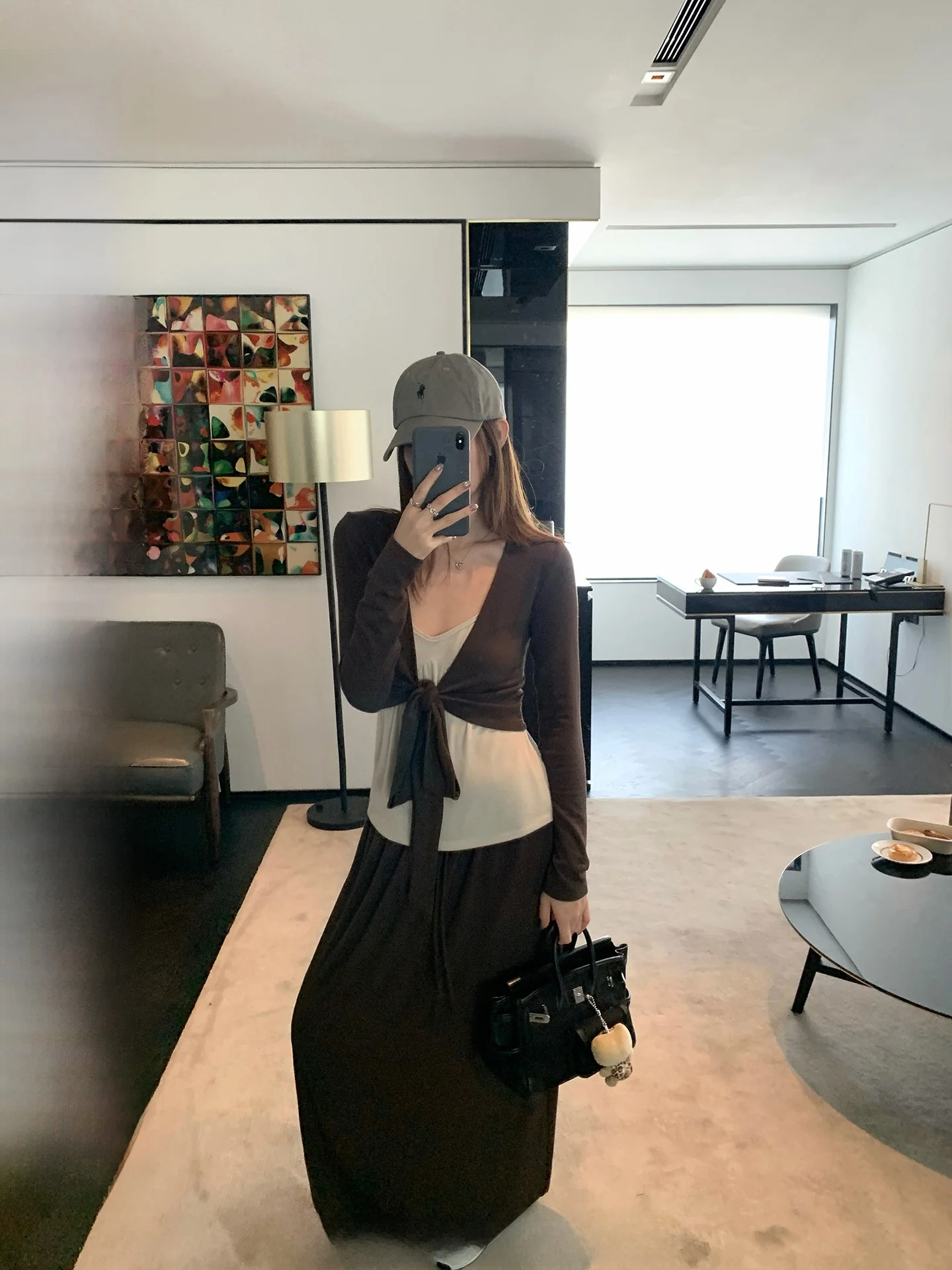 

Ranwear Initial Spring Soft Modal Wool Blend Short Open Cardigan Skirt Set Women's Fashion Ensemble High Waist V-neck Long Sl...