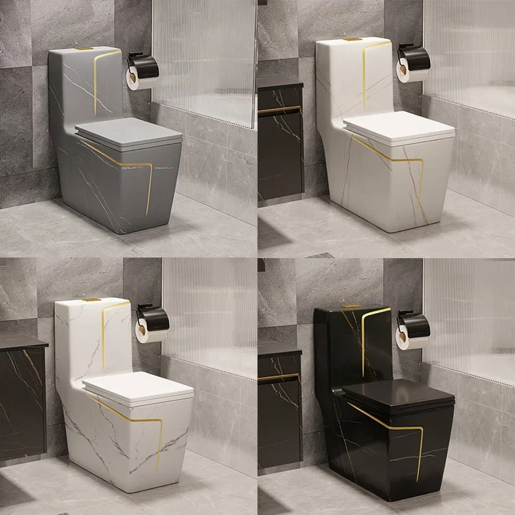 

Customizable Sanitary Ware Bathroom Water Closet Black Marble Ceramic Toilet Bowl Toilet Bathroom Square One Piece Toilet