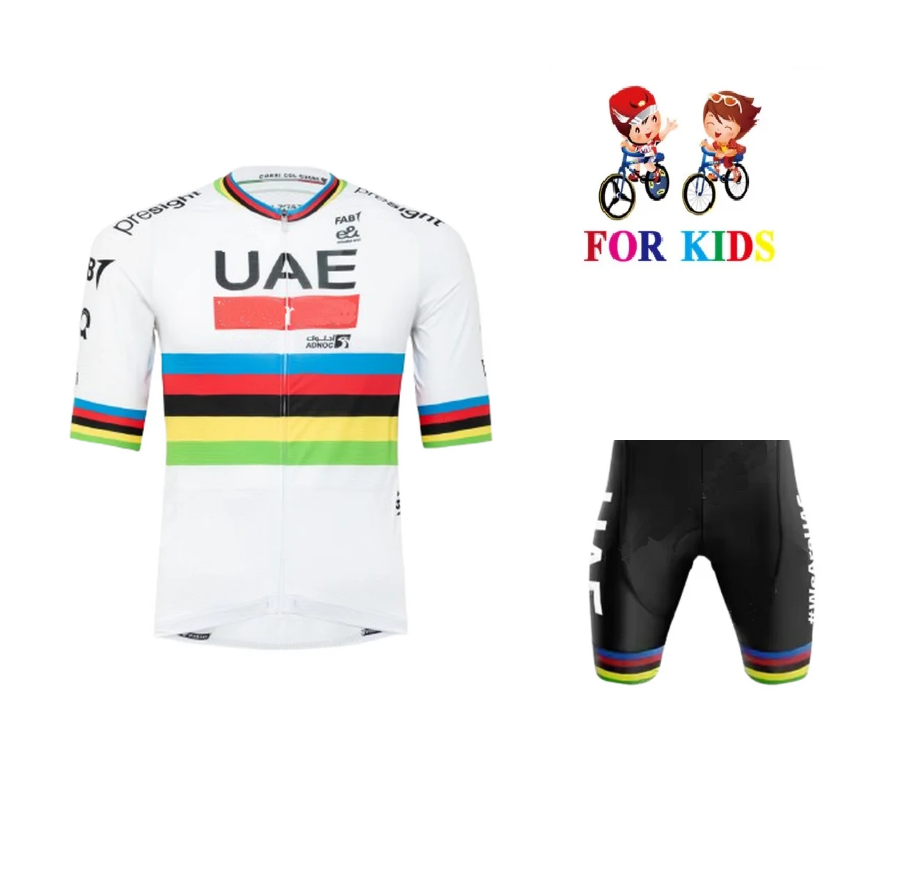 KID'S 2024 UAE TEAM WORLD CHAMPION Children Cycling Jersey Short Sleeve Bicycle Clothing With Shorts Ropa Ciclismo