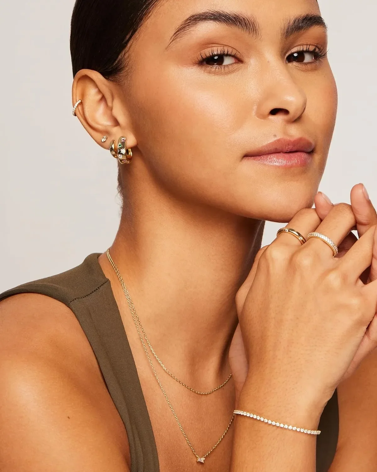 14K Gold Plated 925 Sterling Silver Posts Chunky Huggie Earrings for Women Multi-Colored Cubic Zirconia Statement Hoop Earrings