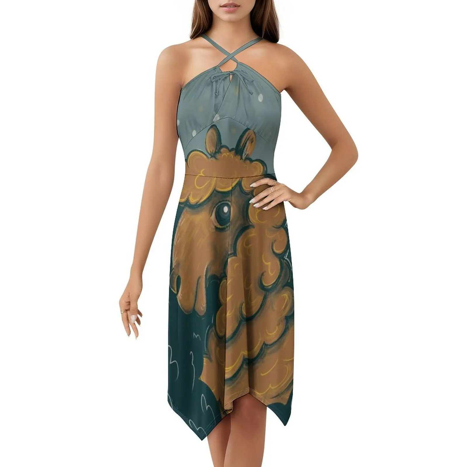 Alpaca Portrait Women's Streetwear Party Dress Trendy Print Club Clothing For Female Alpaca Record World Records Animal Farm