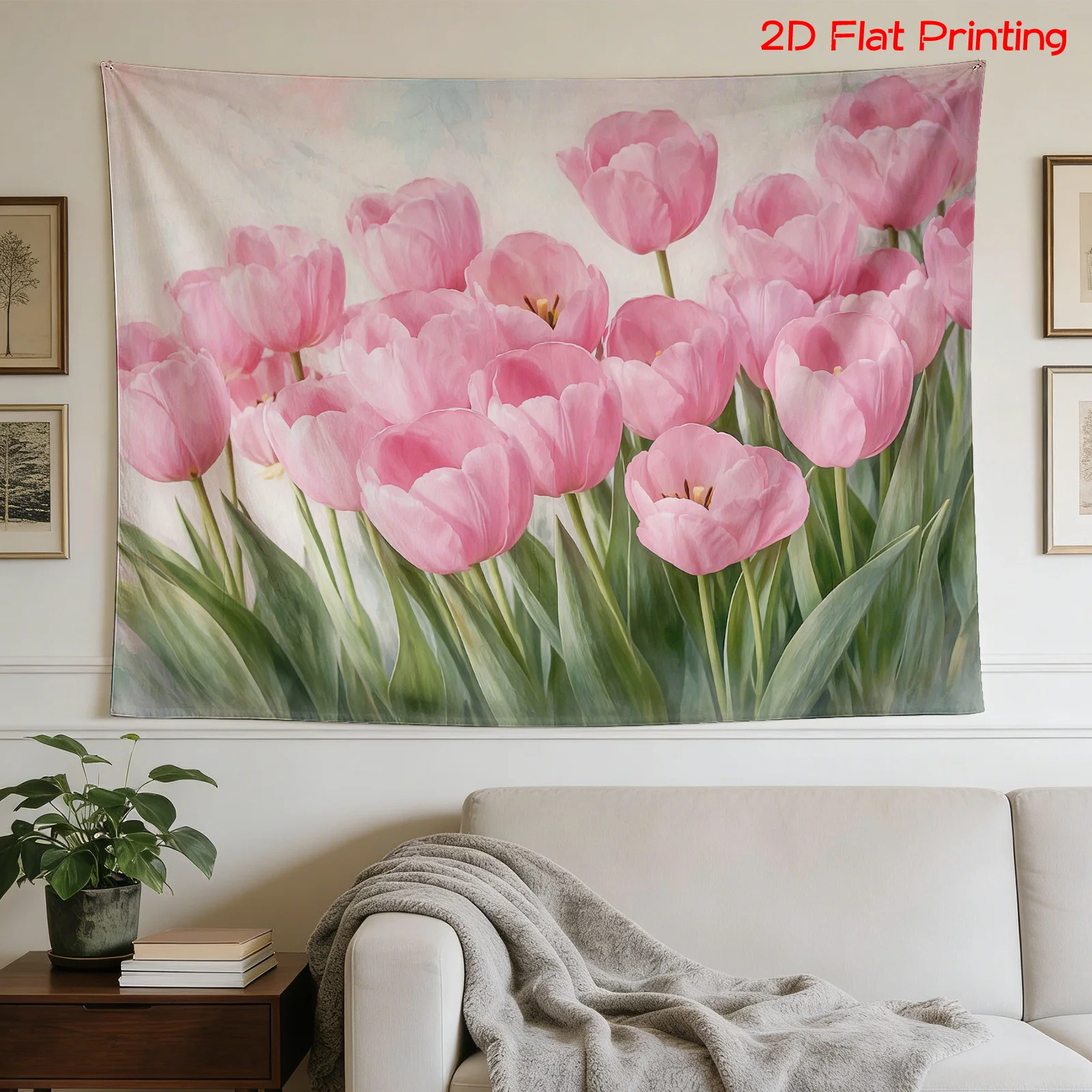 Home Decor Tulip - Gerçekçi Pembe Lale Çiçek Sanat Goblen