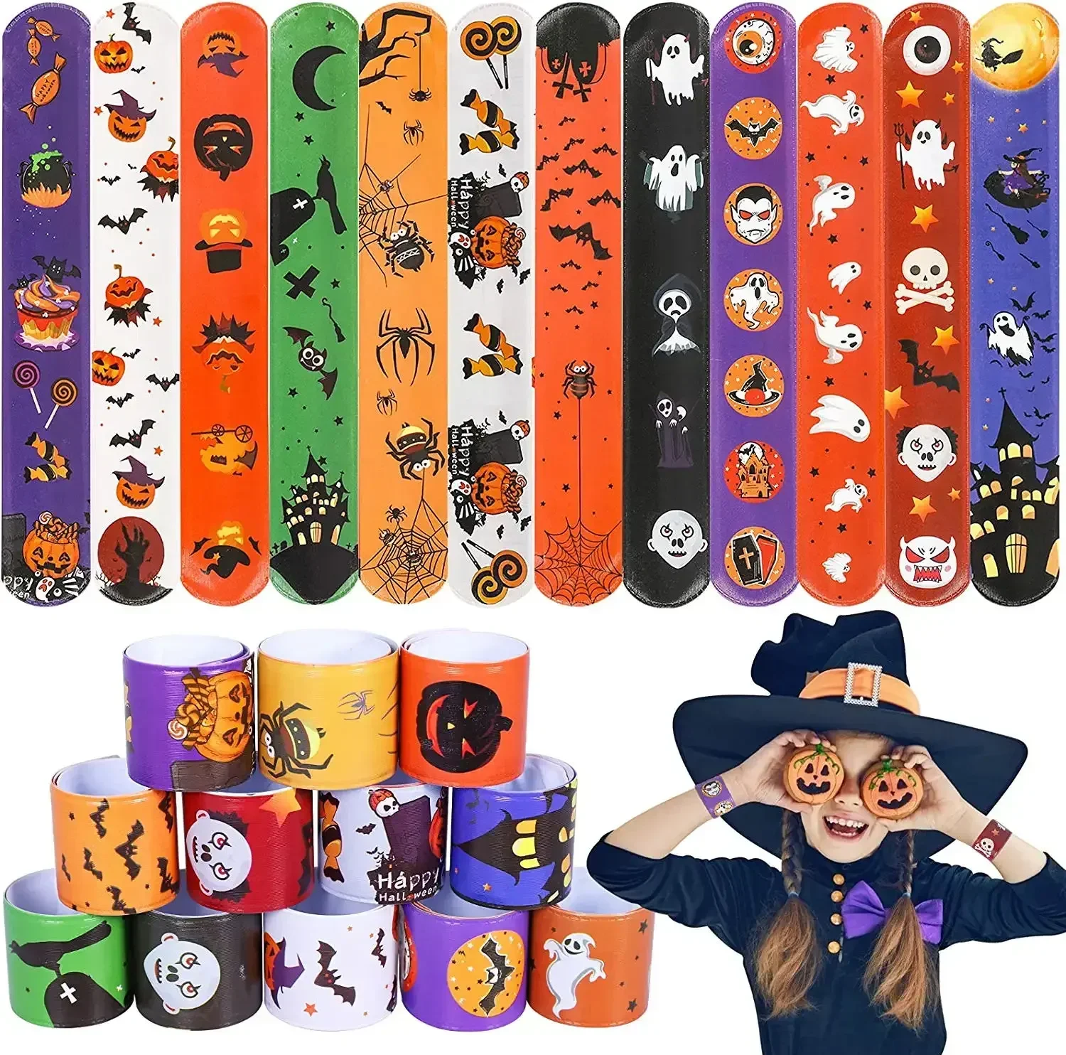 1/10pcs Children Halloween Slap Bracelets Party Favors Toys For Kids  Treat Halloween Party Classroom Prize Carnival Prize