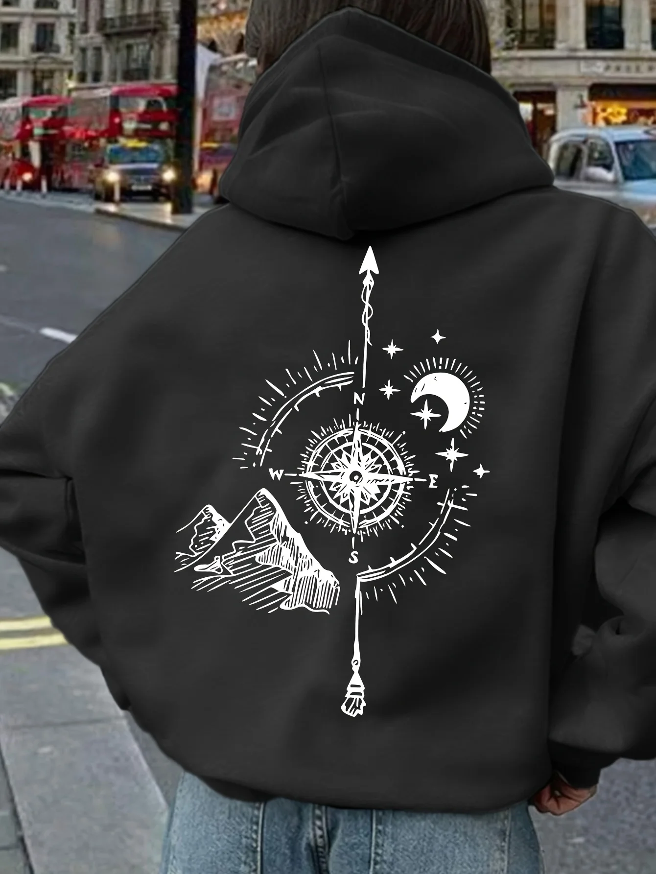 Women Compass Print Hoodie Unisex Autumn Winter Fleece Oversized Hooded Everyday Outdoors Hoodie for Any Occasion view 3