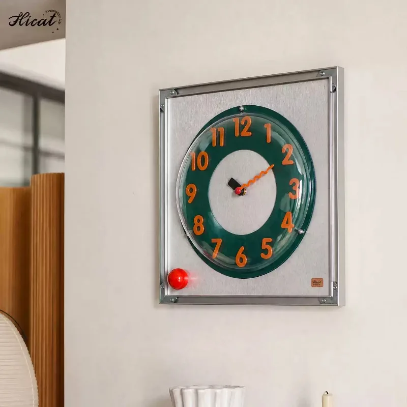 Alu‑Pop Bauhaus Style Bubble Wall Clock, Retro Pop Art Square Metal Frame Silent Quartz Decorative Hanging Wall Clock for Home