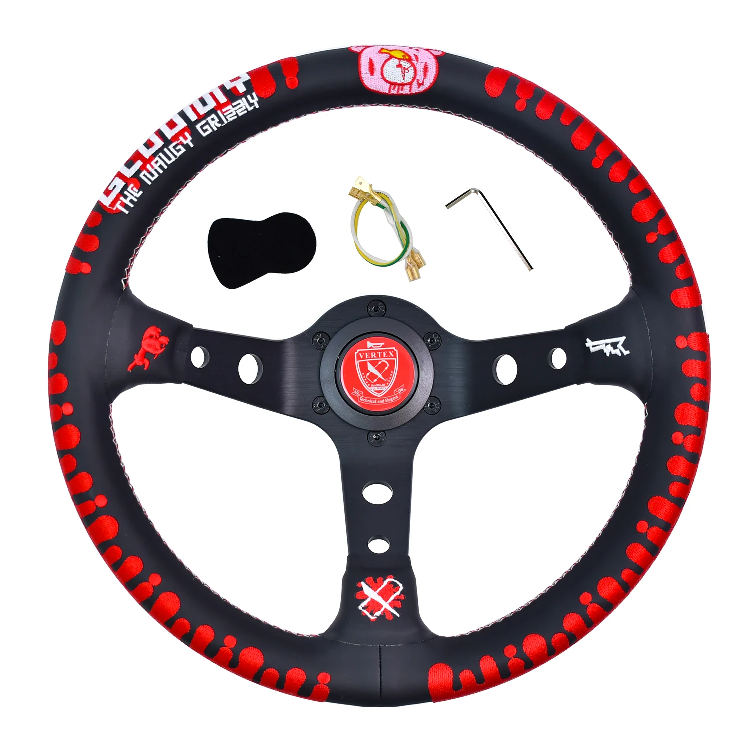 

Vertex 13 Inch Game Steering Wheel Embroidery Leather Car Accessories Interior Parts Universal Racing Drift Steering Wheel