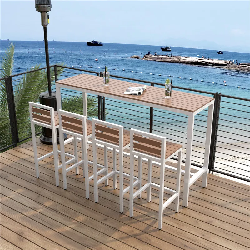 

Leisure outdoor bar table and chair combination, open-air balcony, high-footed narrow table by window, waterproof and sunscreen