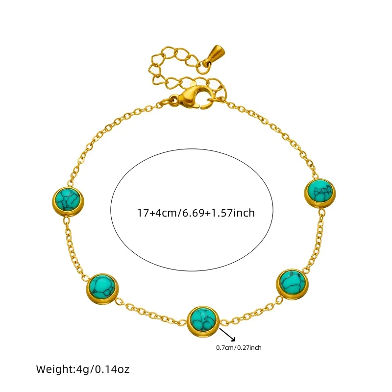 DIEYURO 316L Stainless Steel Round Turquoise Necklace Bracelet Earrings Suit For Womens 2024 New TrendNon-fadingjewelry Set