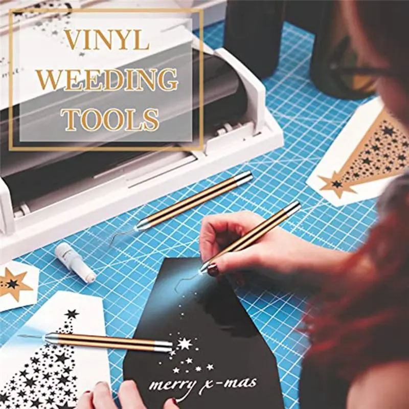 KSOL 3 Pcs Weeding Tools for Vinyl with LED Light Set Pin Pen Weeding Tool Weeding Pen Craft Tweezers Pin Tools