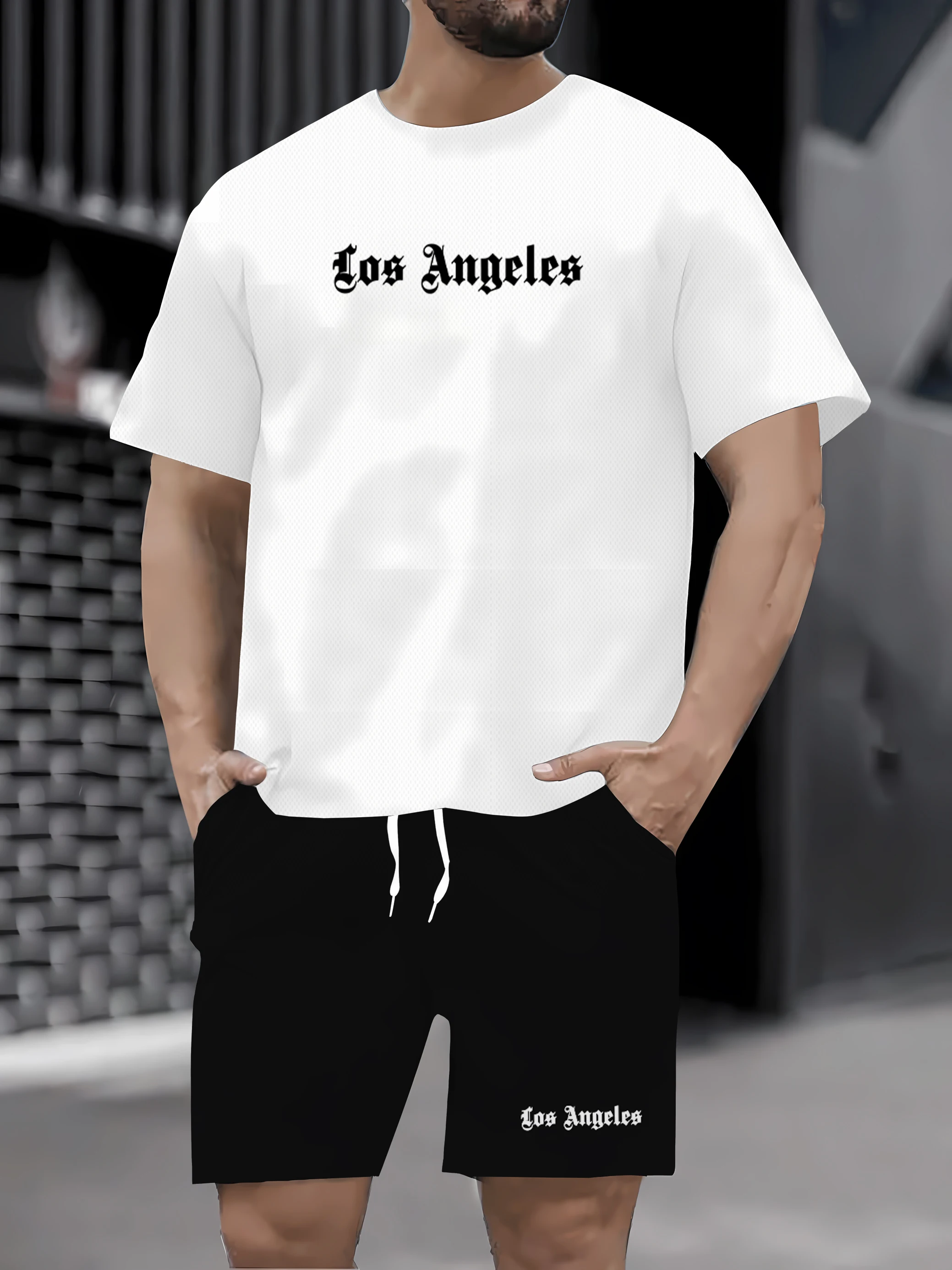 

Masculino 2025 лет novo terno спортивный повседневный модный респиратор и livre masculino de manga curta camiseta + шорты trein