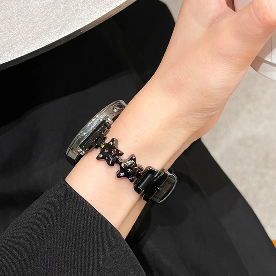 18/20/22 mm Band für Samsung Galaxy Watch 7 6 4 Classic 5 Pro Luxus Metall Diamant Stern Lederarmband Amazfit Bip GT2 3 – Detail 14