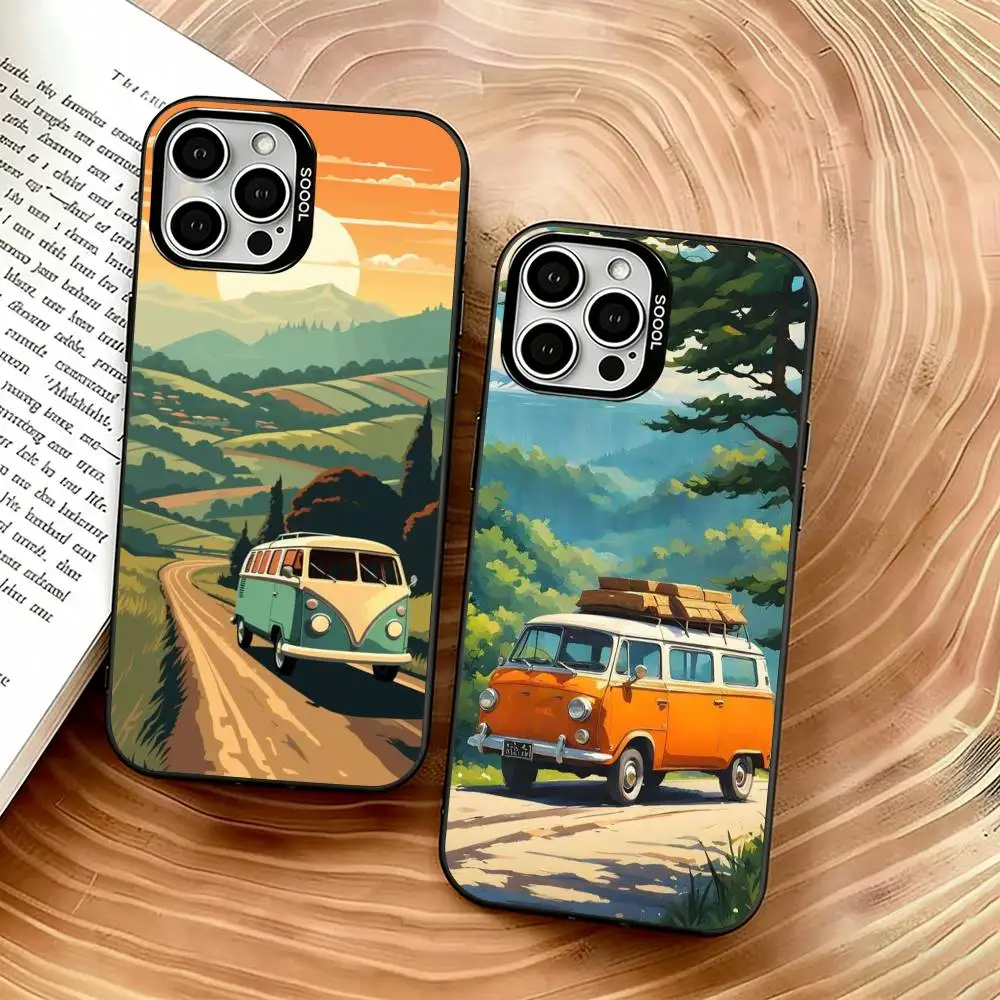 

Travel Landscape Bus Phone Case For iPhone 17,16,15,14,13,12,11 Plus,Pro Max,XS,Colorful Silver Phone case Funda Cover