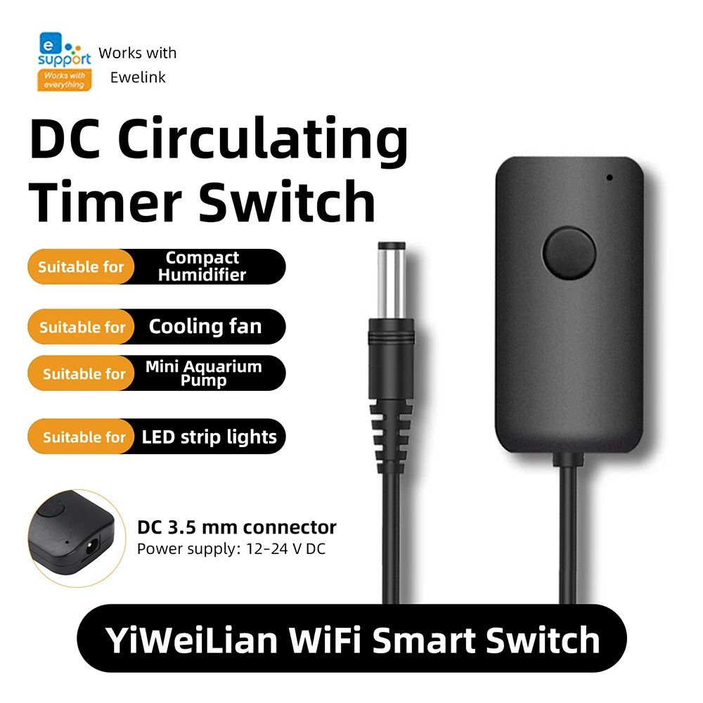 WiFi Smart Switch for Ewelink DC5.5mm /3.5mm/Type-C Power Breaker with Voice/Mobile App Remote Control DC Power Switch Control