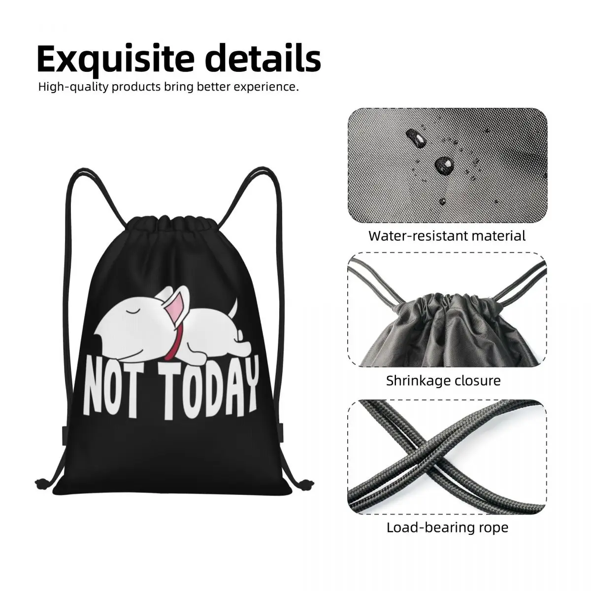 Lazy Not Today Bull Terrier Funny Dog Drawstring Backpack Bags Lightweight Puppy Pet Gym Sports Sackpack Sacks for Traveling