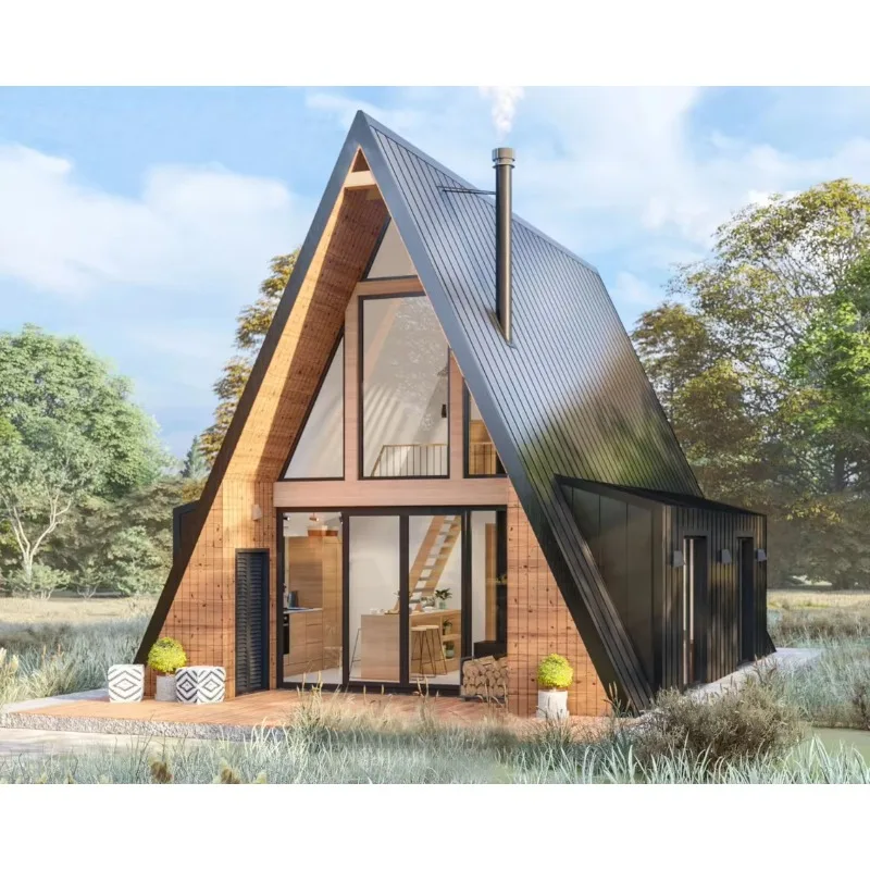 Prefabricated Triangular Roof House Light Steel Frame A Frame Modular Home Customizable Size for Residential Villa Office Use
