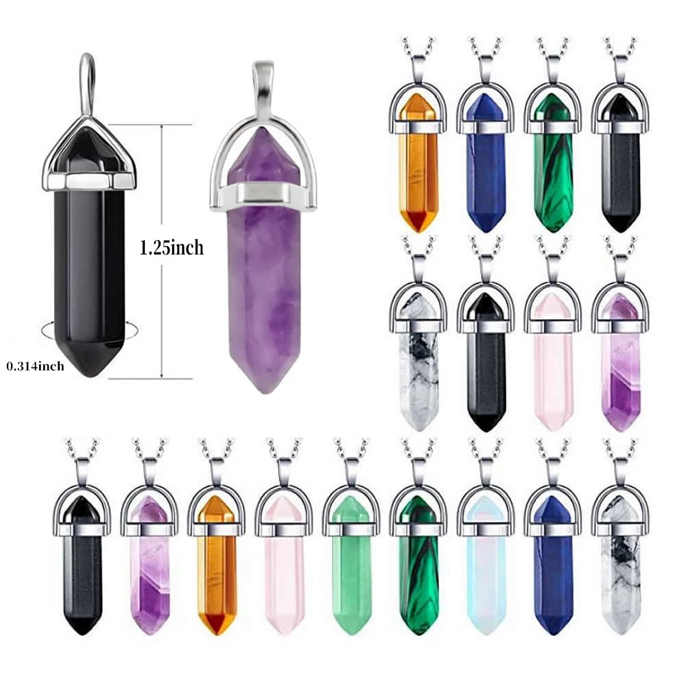 Natural Stone Crystal Hexagonal Point Pendants Quartz Bullet Hexagonal Pendulum Reiki Chakra DIY Jewelry Necklace Accessories