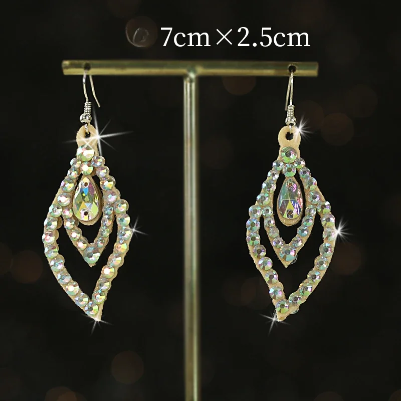customized Belly dance performance accessories earrings colorful diamonds women's ballet dance accessories Latin dance earrings