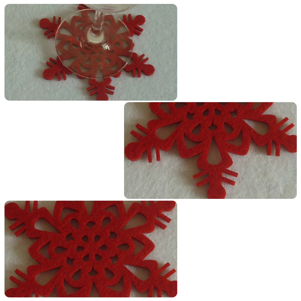

2Sets Snowflake Coaster Non-Woven Flexible Lightweight Christmas Decoration Placemat Red Green Pendant Set Non-Woven Coaster