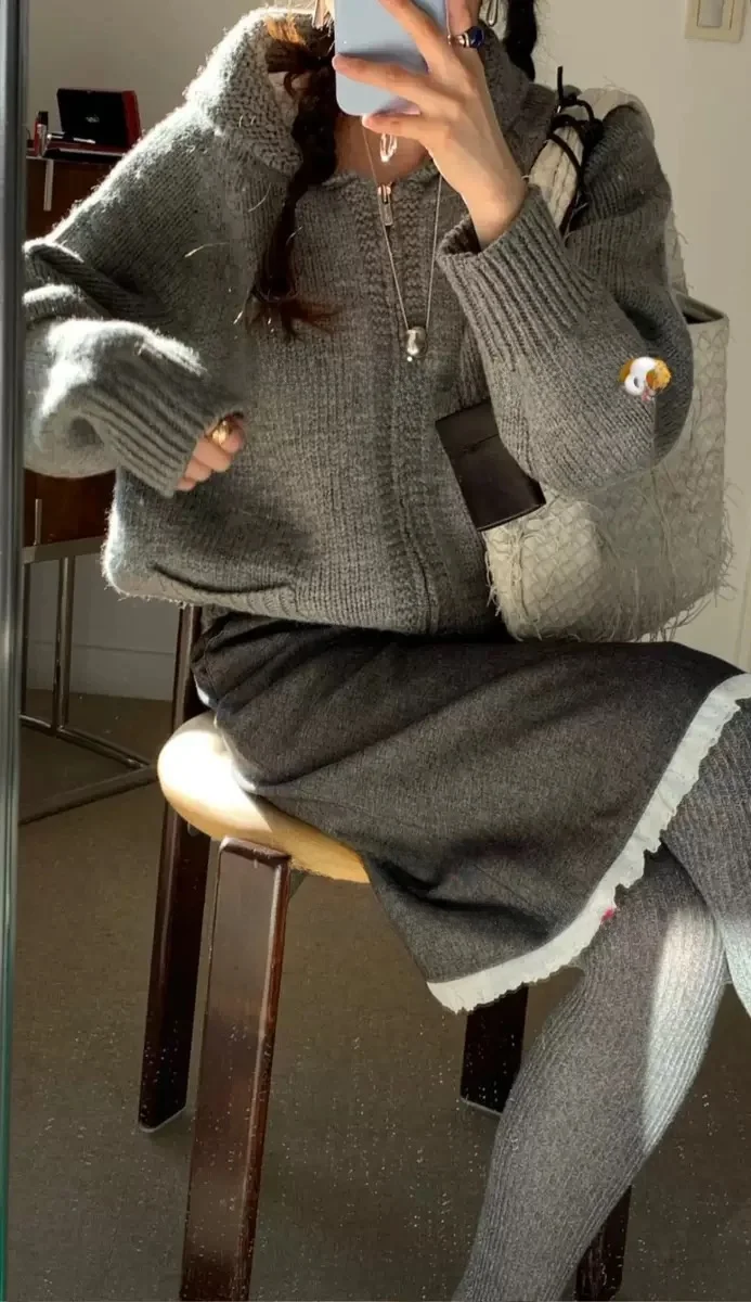 Cute Dog Pattern Loose Casual Knitted Cardigan PREON Autumn Winter New Sle Wool Blend Long Sve round Ne Zipper Sweater