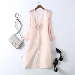 2024 Summer New Chinese Style Women's Solid Color Midi Cardigan Button Retro Embroidered Thin Folk Coat Draped Long Sleeve