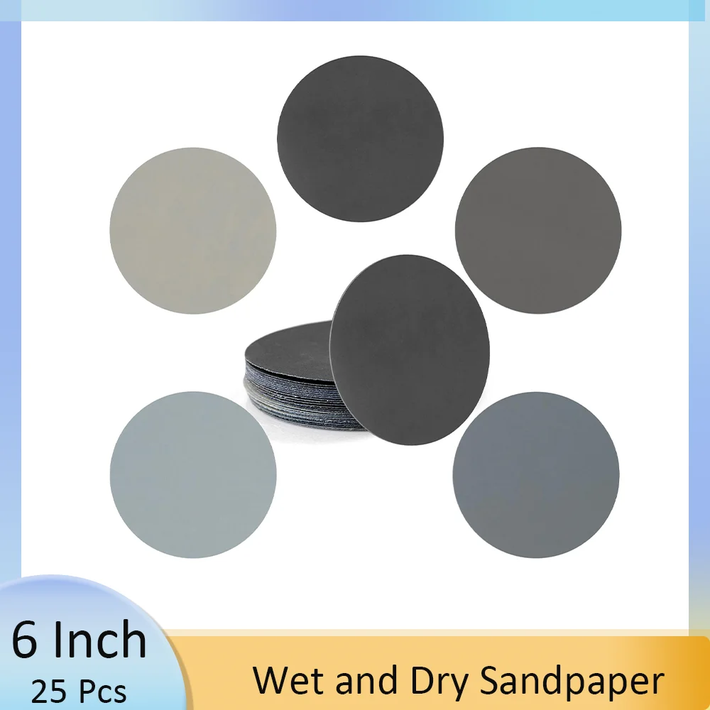 

6 Inch Wet and Dry Sandpaper Set 25 Pcs Assorted Grit 1000-5000 Waterproof Silicon Carbide for Automotive Metal Wood Grinding
