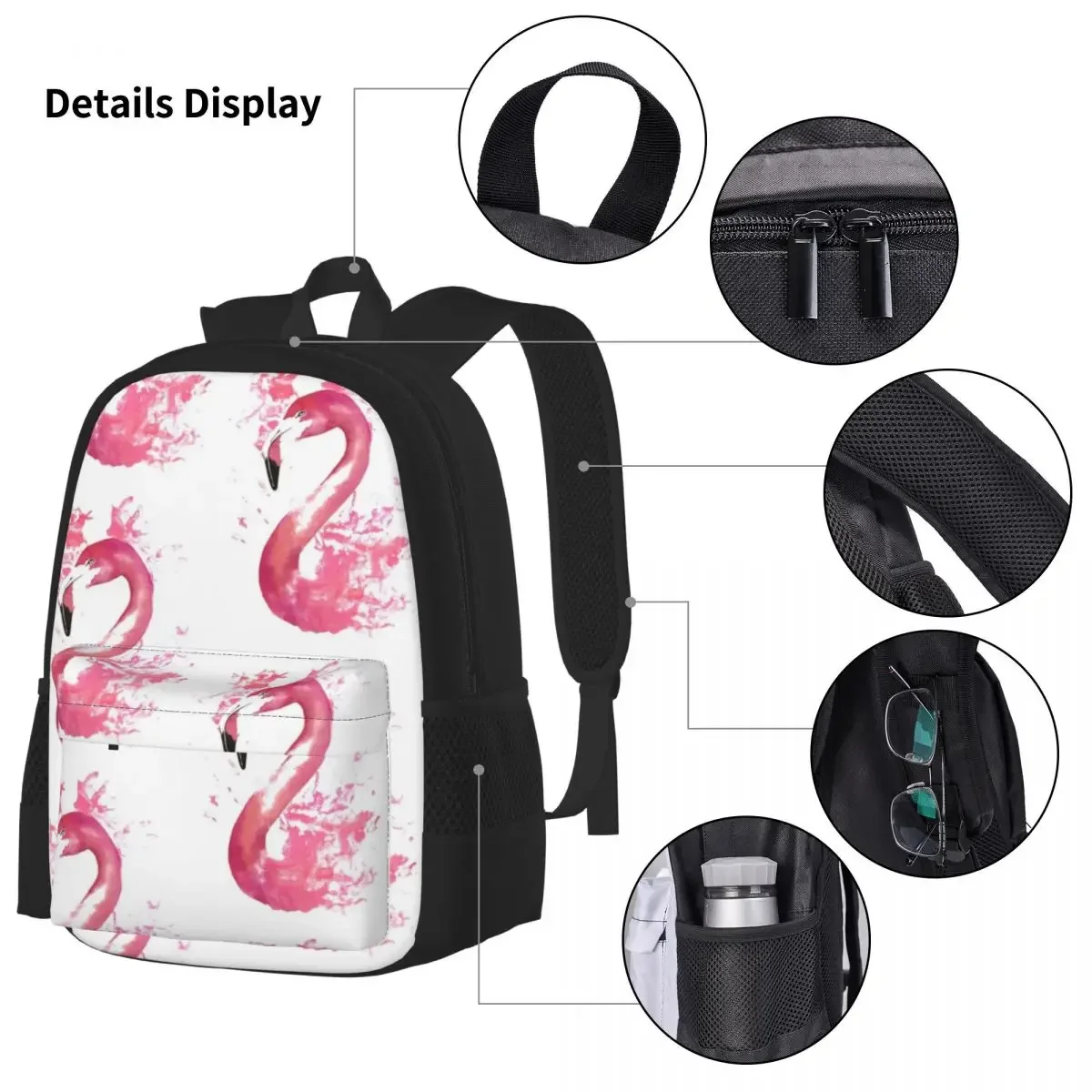 Pink Flamingo Watercolour Splash Artwork Backpacks Bookbag Children School Bags Rucksack Lunch Bag Pen Bag Three-Piece Set