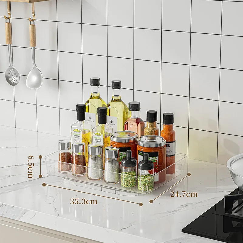 Kitchen Multi-functional Rotating Shelf Multi-layer Seasoning Shelf Non-punching Telescopic Storage Device
