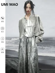 UMI MAO Chinese Style Thin Jacket Women's Chinese Style Niche Design Silver Loose Short Top Femme Autumn New Coat Y2K