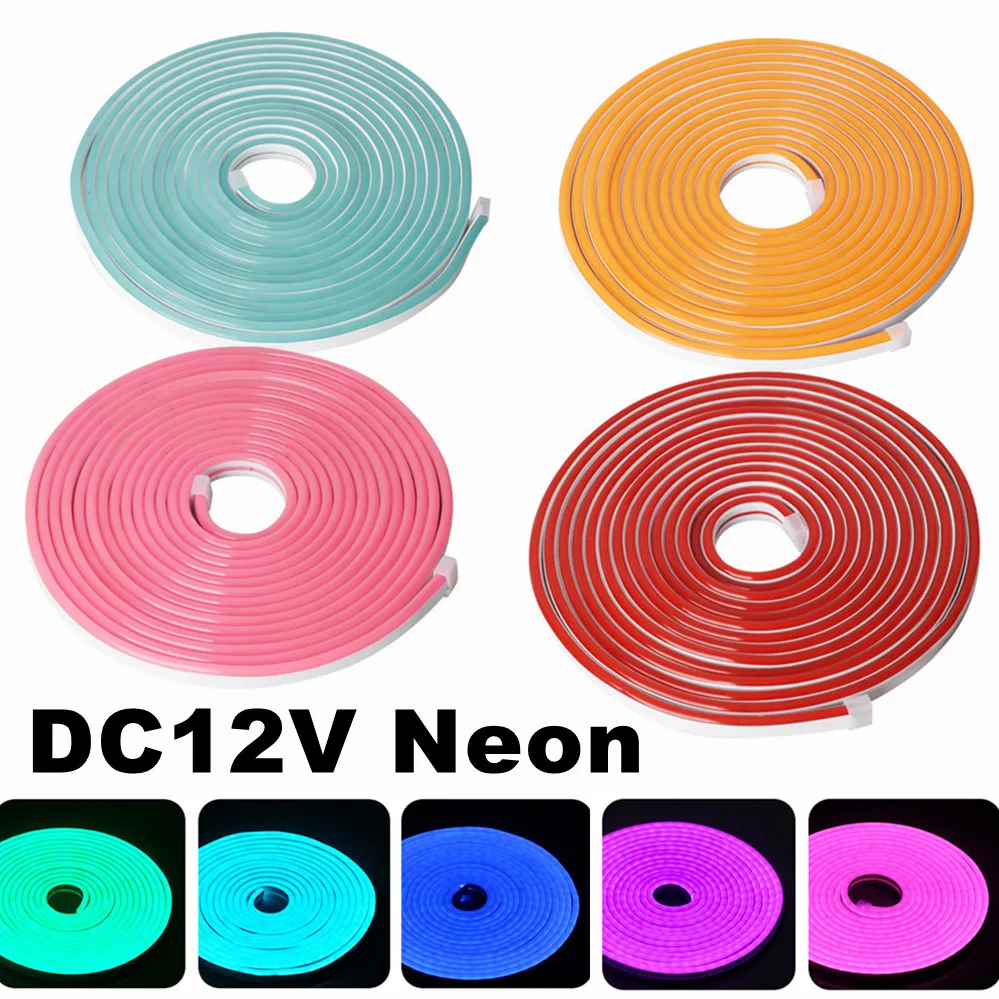 LED Neon Light Strip DC 12V Waterproof Neon Sign 6X12mm Silicone Rope Lights Flexible Lamp Decoration with DC Plug/2pin Wire