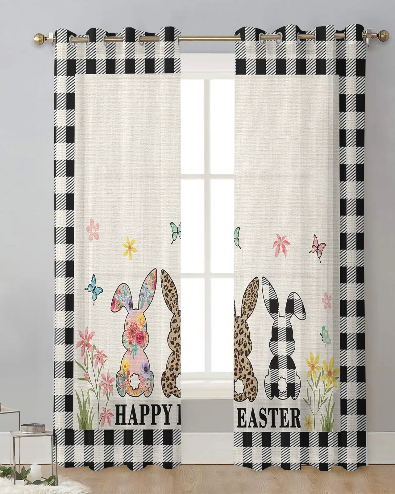 Easter Bunny Flower Butterfly Sheer Curtains for Living Room Window Curtains for Kitchen Modern Tulle Voile Curtains