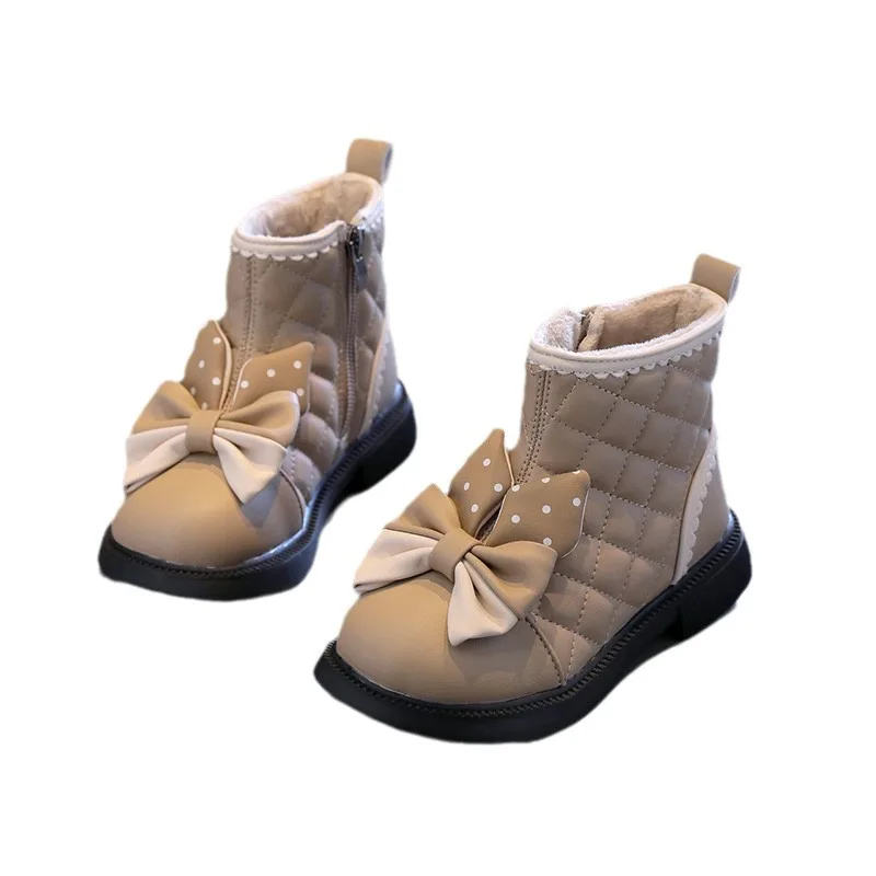 Zapatos de felpa para Niña, botas cálidas para niño, botines de princesa a la moda, botines de plataforma de cuero de lujo, Invierno