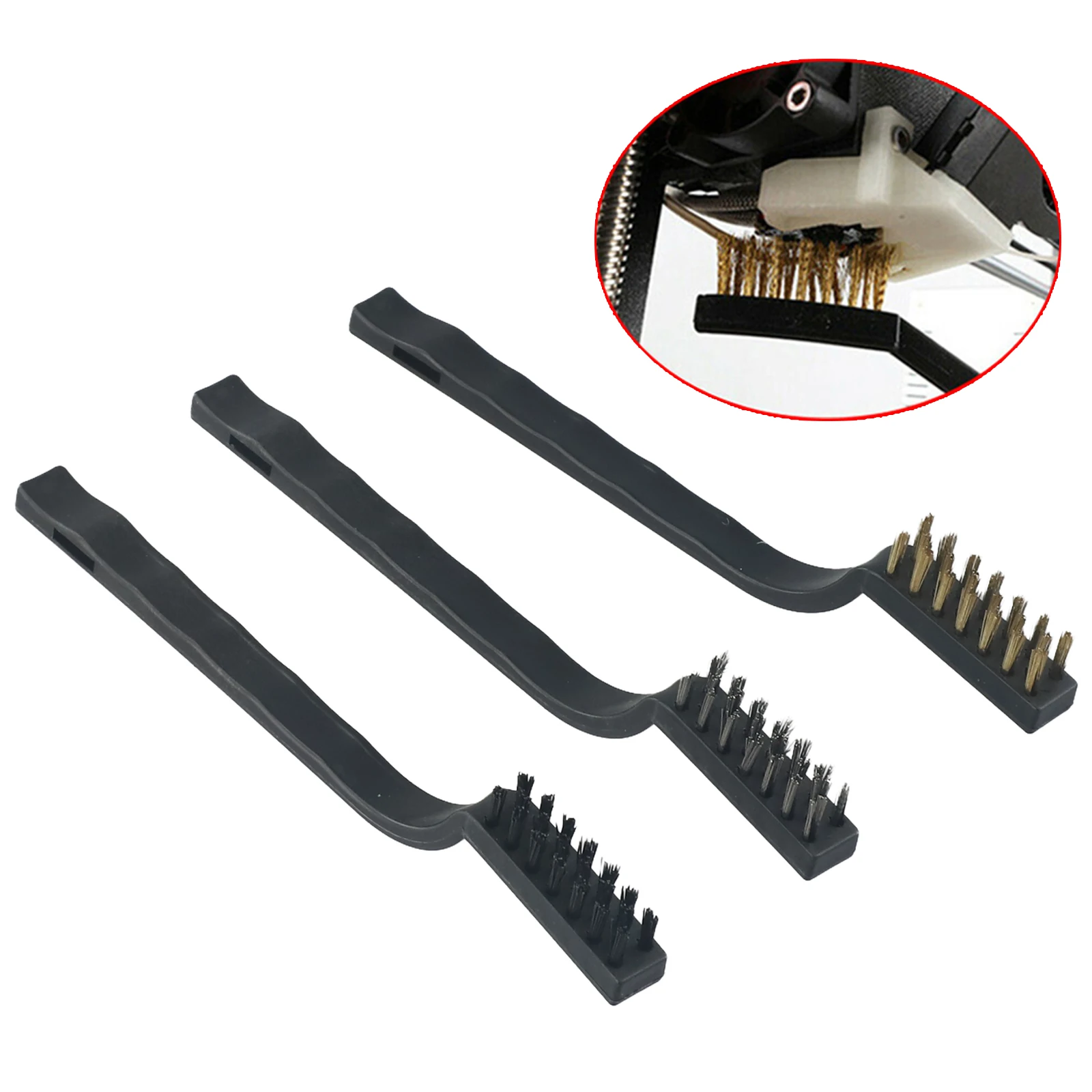 

1/3pcs Wire Brush Set Curved Handle Brush Set For Cleaning Welding Slag Rust Removal Industrial Scrubbing Brush