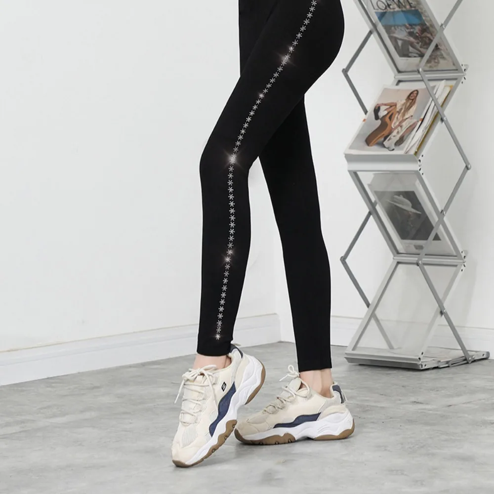 กางเกงเลกกิ้งกลิตเตอร์แบบสว่างสดใส กางเกงฮาเร็มยืดหยุ่นสูง กางเกงกลิตเตอร์เพชร กางเกงเอวสูงแบบหนา