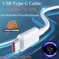 120W Charger Cable USB Type C 6A For Xiaomi Civi 11T Pro Redmi Note 11 Pro+ Black Shark 4S Pro 67W 55W 33W