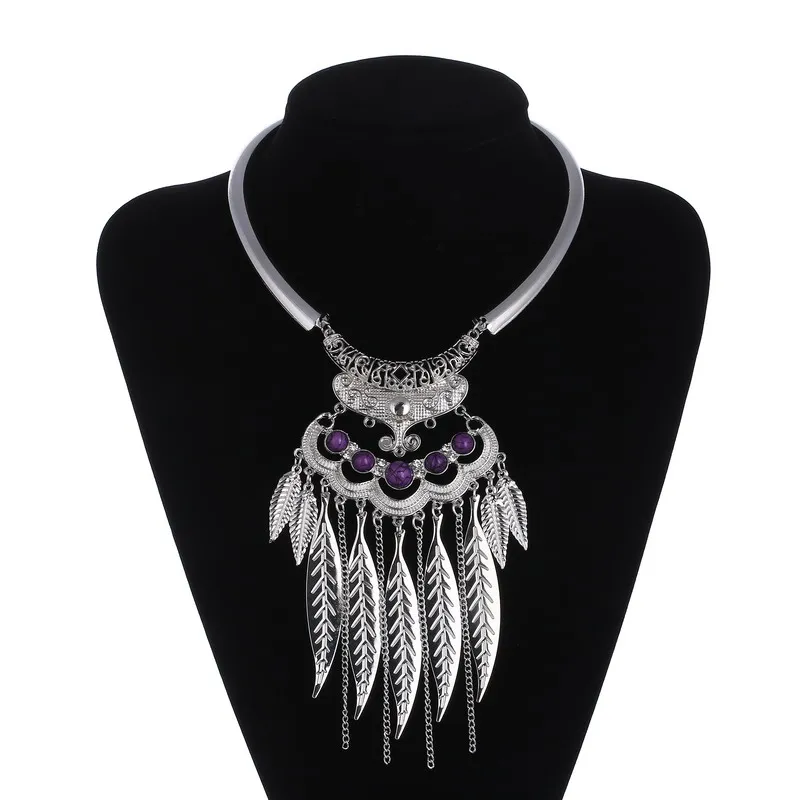 Mode Böhmischen Kragen Choker Halskette Frauen Vintage Aussage Collier Femme Schmuck Kristall Metall Blätter Kette Halskette Bijoux