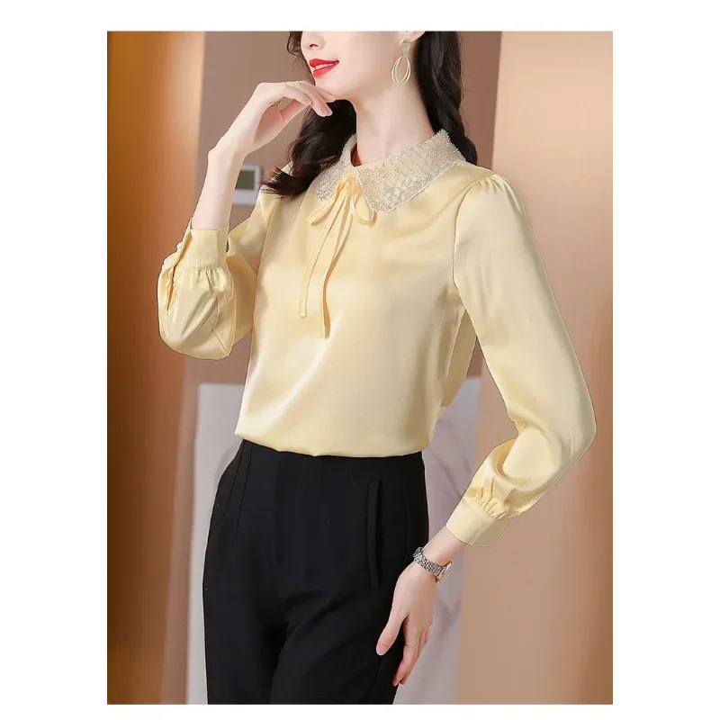 Chemise haut de gamme pour femmes, haut à manches longues, ample et à la mode, en mousseline de soie