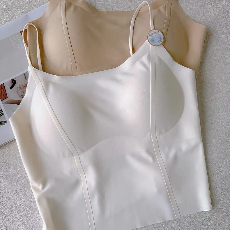 Summer Seamless Ice Silk Camisole Style Women's Bottoming Outer Wear Fixed All-in-one Beautiful Back Bra with Breast Pads